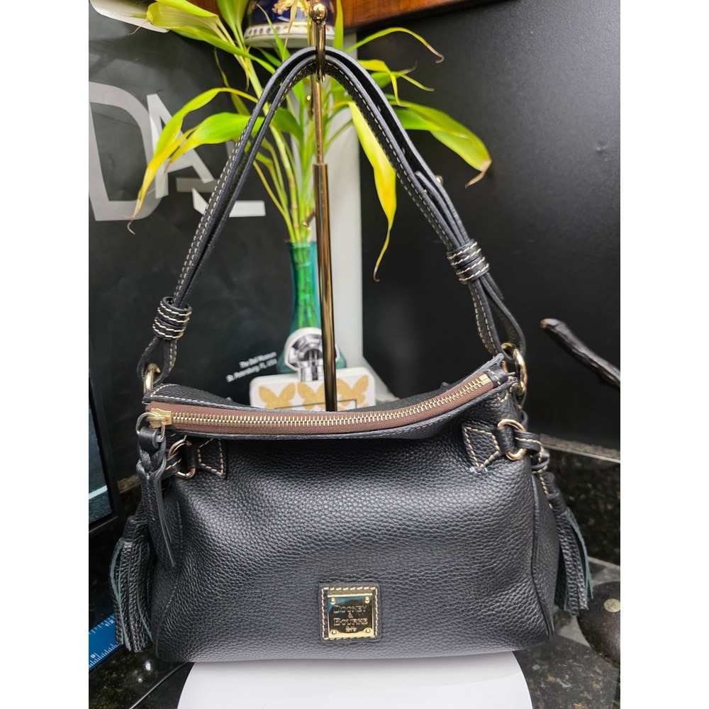Dooney & Bourke Tassel Shoulder Bag Black Pebbled Leather FA7898 BL Made USA